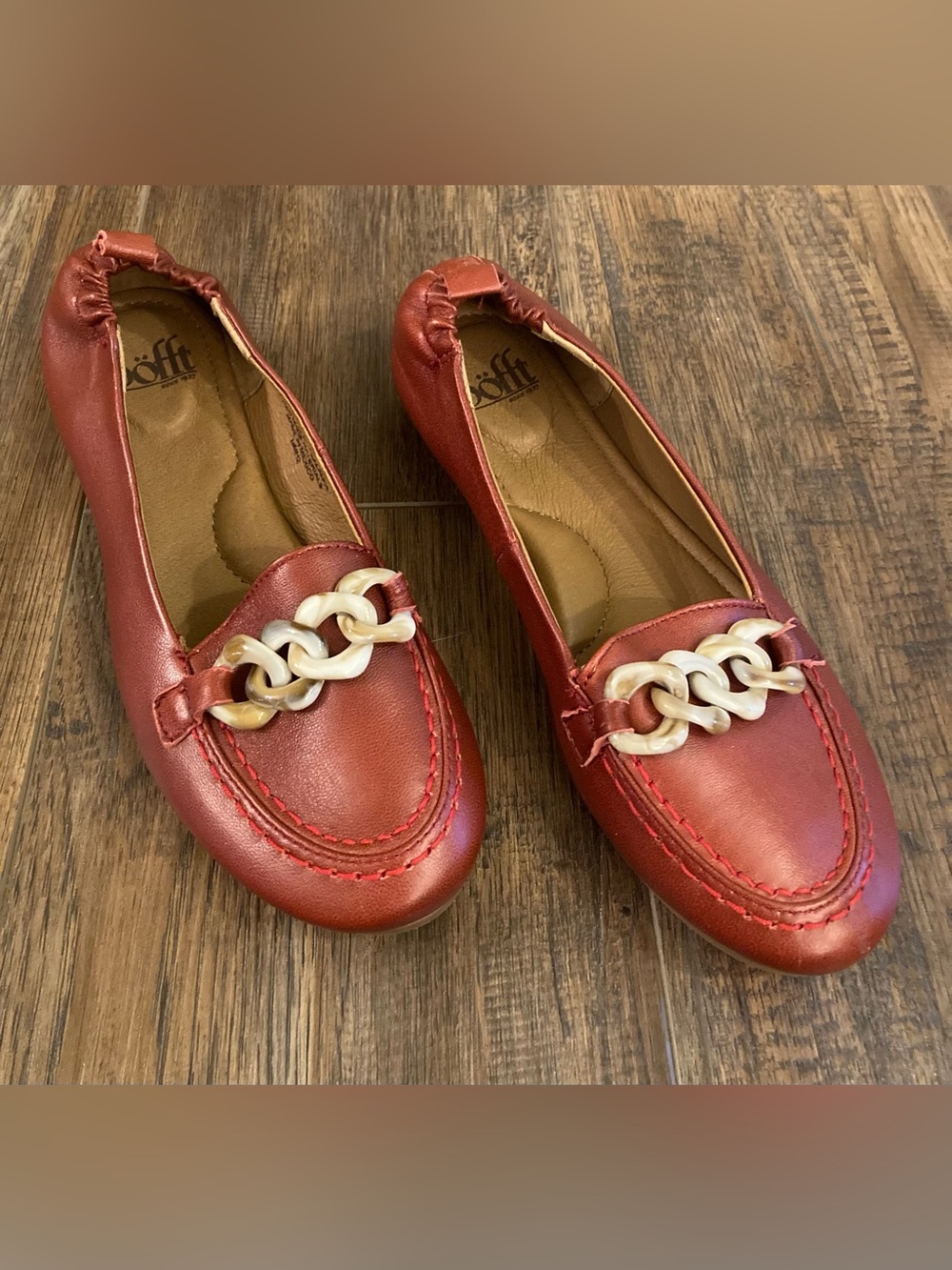 Söfft Kadyn Red Leather Slip-On Chain Loafers